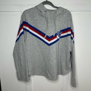 New York Rangers Women’s Grey Retro Hoodie with Blue and Red Stripes Vintage XL